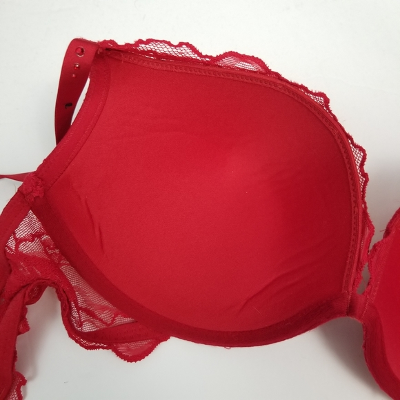La Senza 36C Red Lace Overlay Push-Up Bra Thick Foam Padded Cups Underwire - Picture 7 of 10